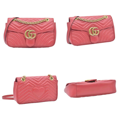 $2850 Gucci Calfskin Matelasse Small GG Marmont Shoulder Bag Red CONSIGNMENT
