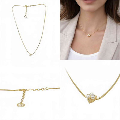$400 Dior Vintage Faux Pearl and Crystal Pendant Necklace