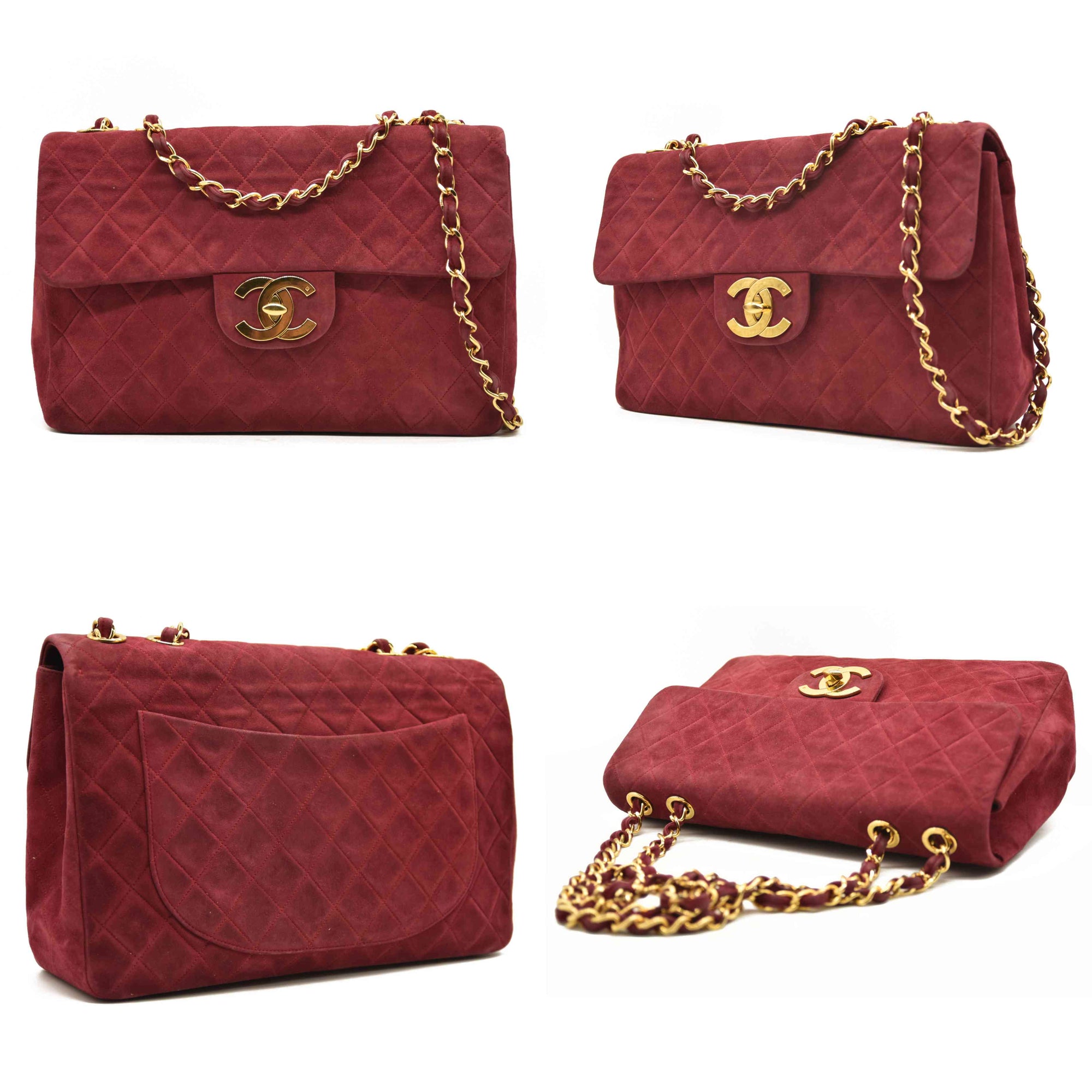 $7500 Chanel Suede Quilted Jumbo XL Single Flap Red CONSIGNMENT
