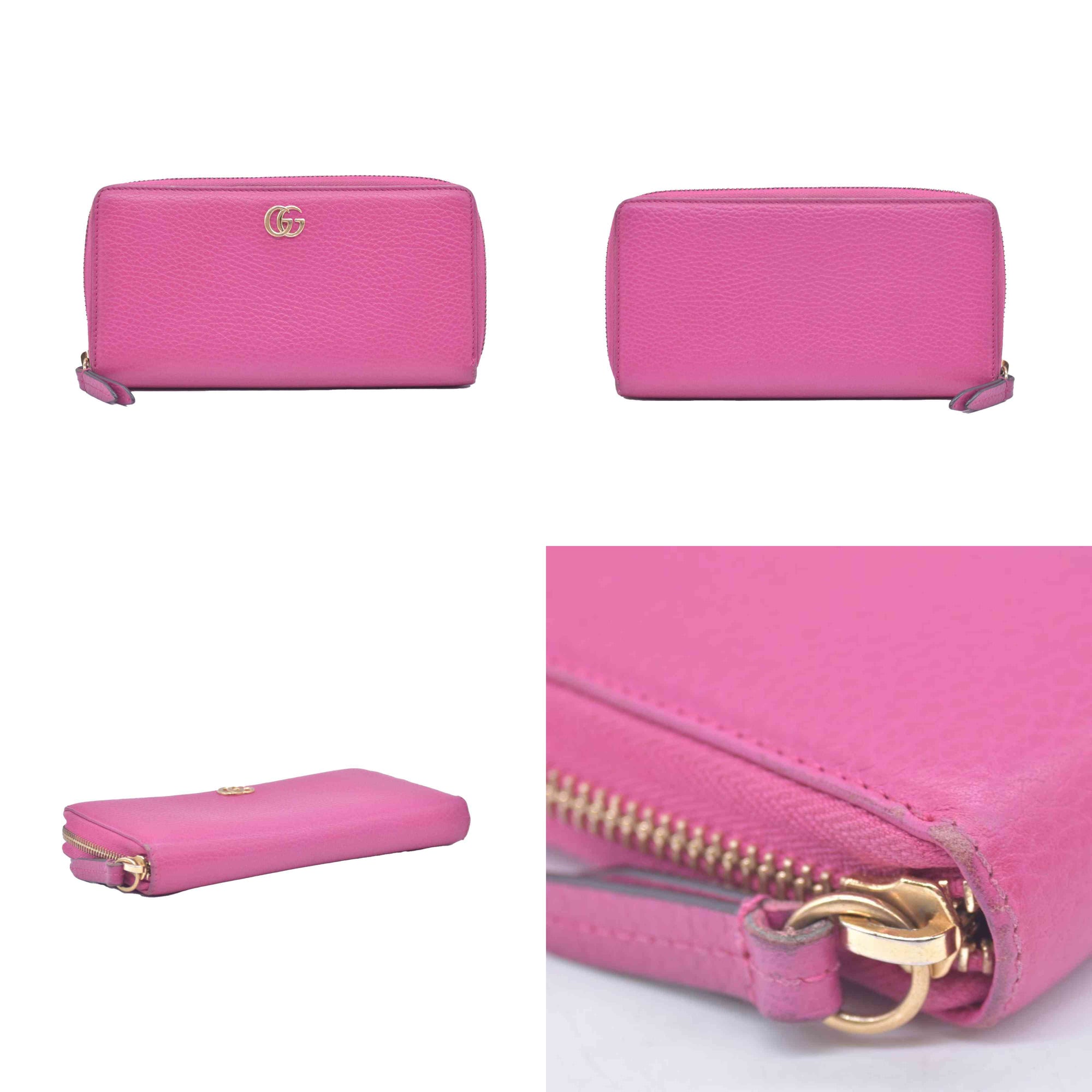 $800 Gucci Dollar Calfskin GG Marmont Zip Around Wallet Fuchsia CONSIGNMENT