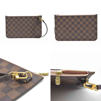 Louis Vuitton  Damier Ebene Neverfull MM Pochette Rose Ballerine Wristlet AR4186