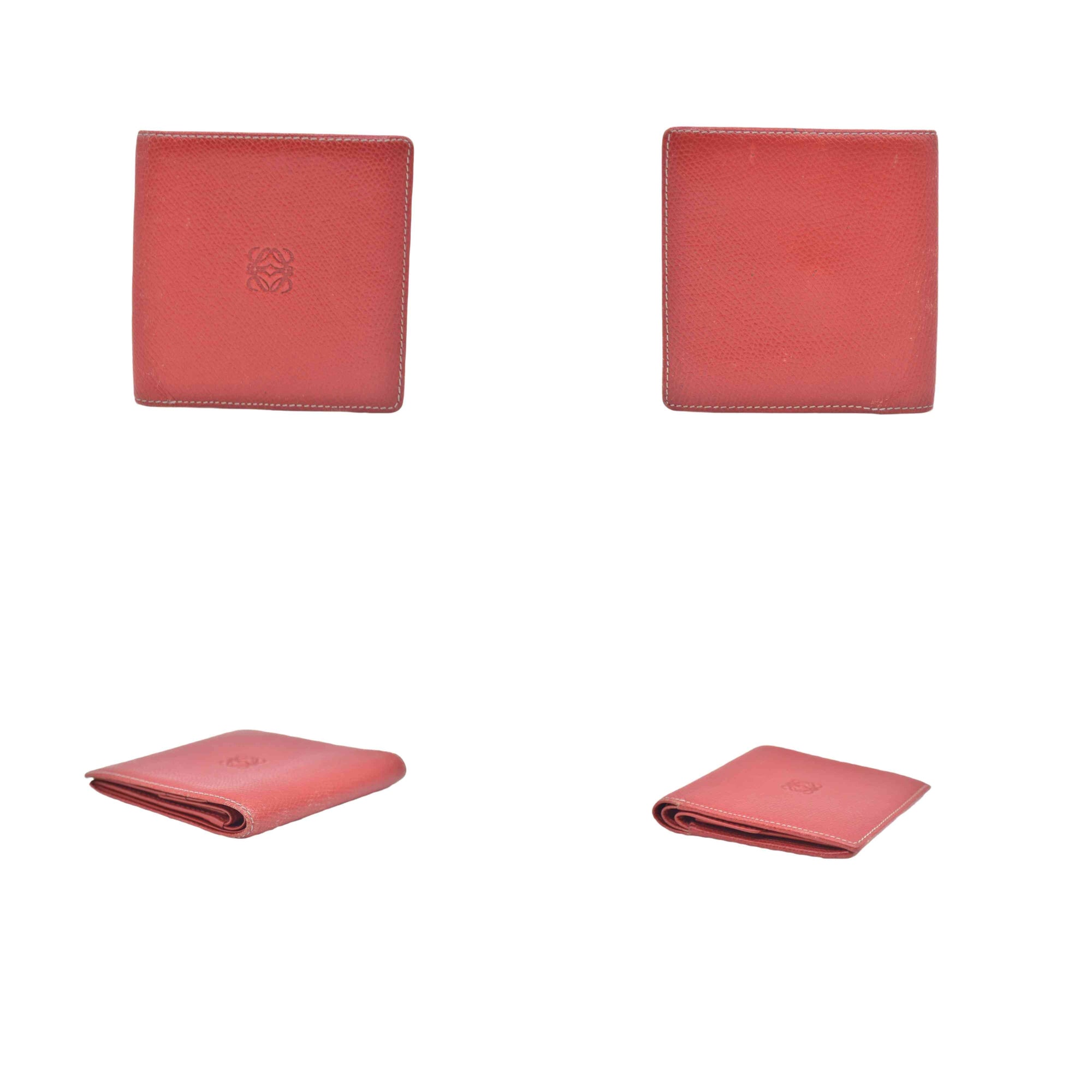 $590 Vintage Loewe Anagram Bifold Wallet Crafted Red CONSIGNMENT