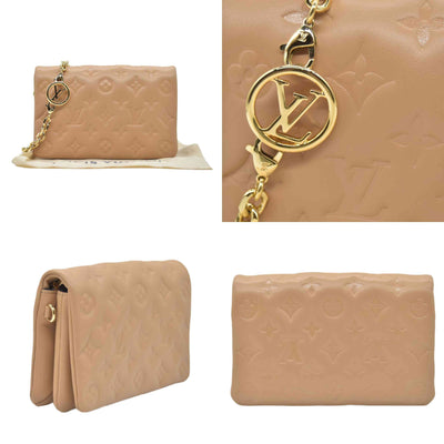 $3150 Louis Vuitton Lambskin Embossed Monogram Pochette Coussin Camel 10020376