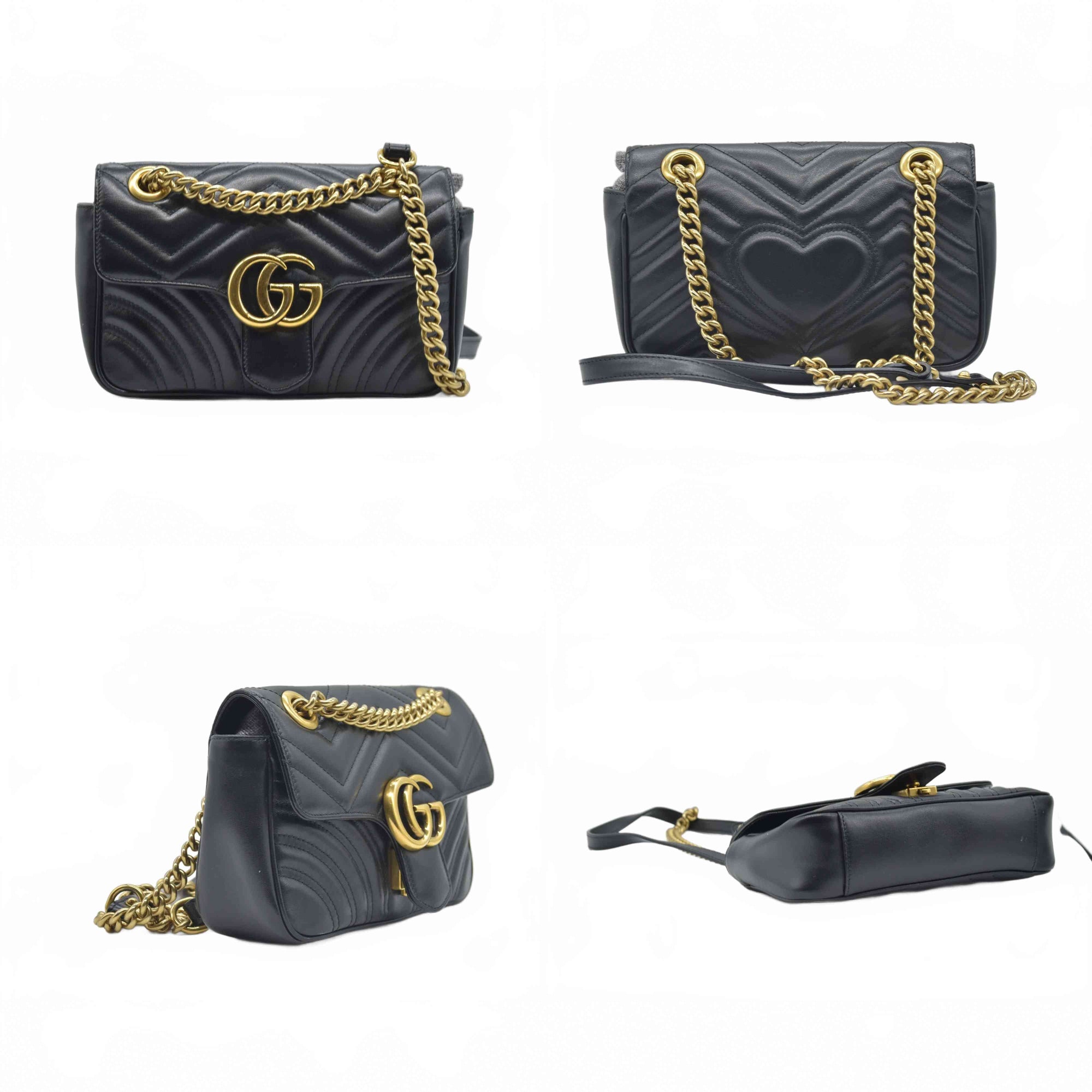 $2600 Gucci Calfskin Matelasse Mini GG Marmont Shoulder Bag Black