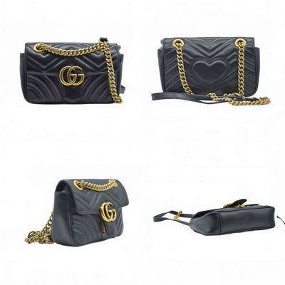 $2600 Gucci Calfskin Matelasse Mini GG Marmont Shoulder Bag Black