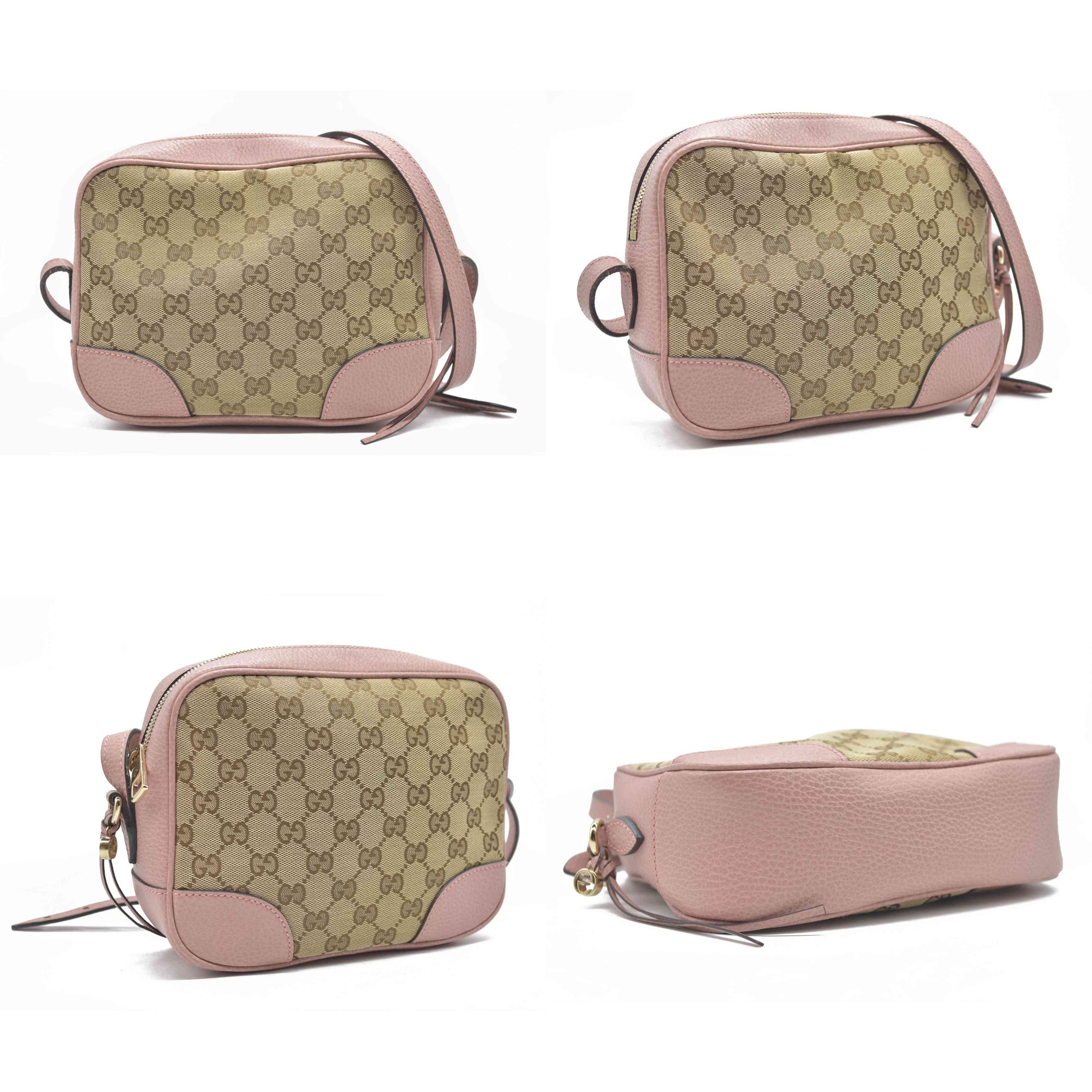 $1290 Gucci Monogram Mini Bree Messenger Bag Beige Soft Pink