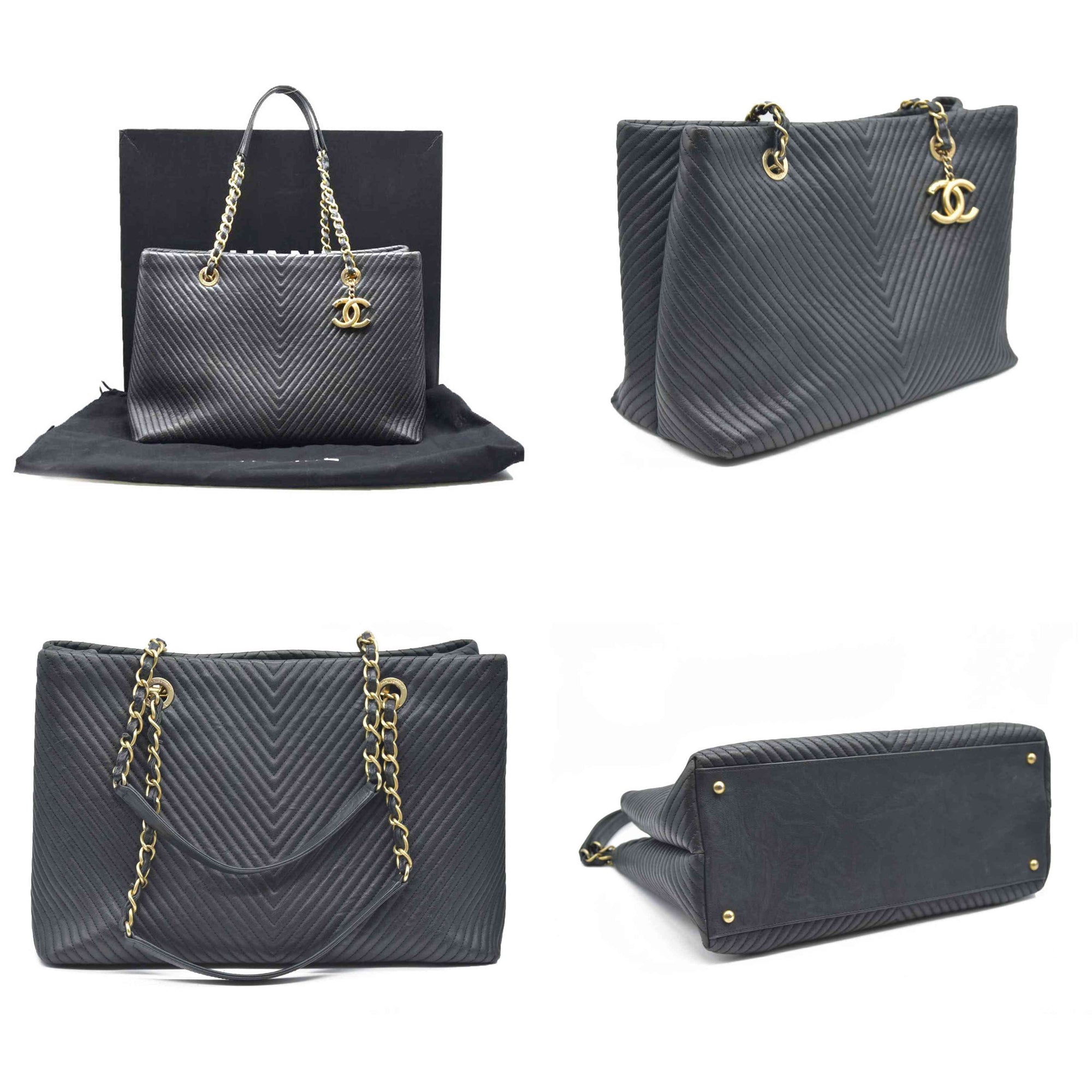 $4500 Chanel Large Surpique Chevron Tote