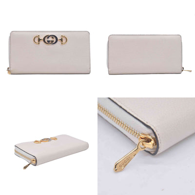 $890 GUCCI Calfskin Zumi Zip Around Wallet Off White CONSIGNMENT