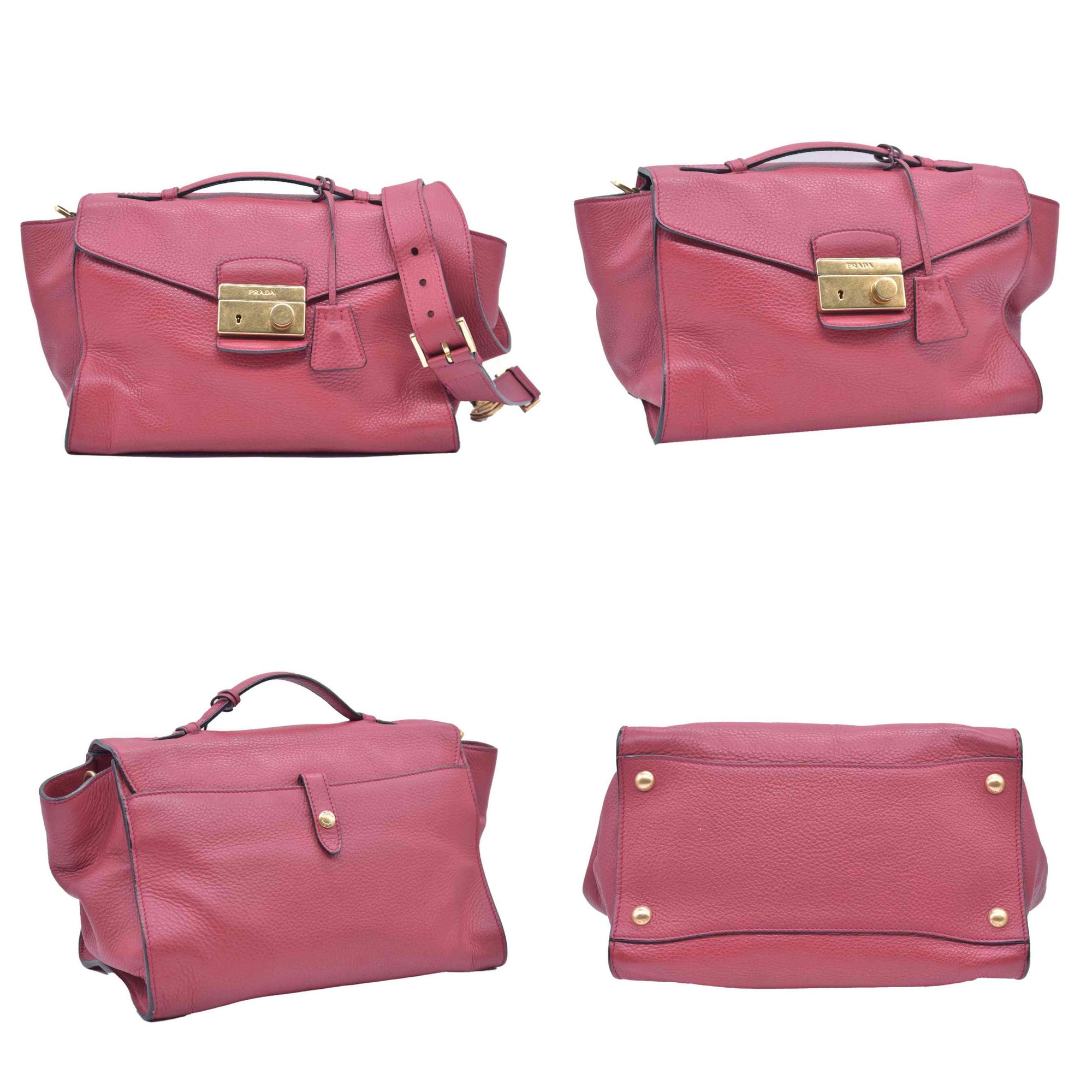 $1595 Prada Vitello Daino Leather Sound Red CONSIGNMENT