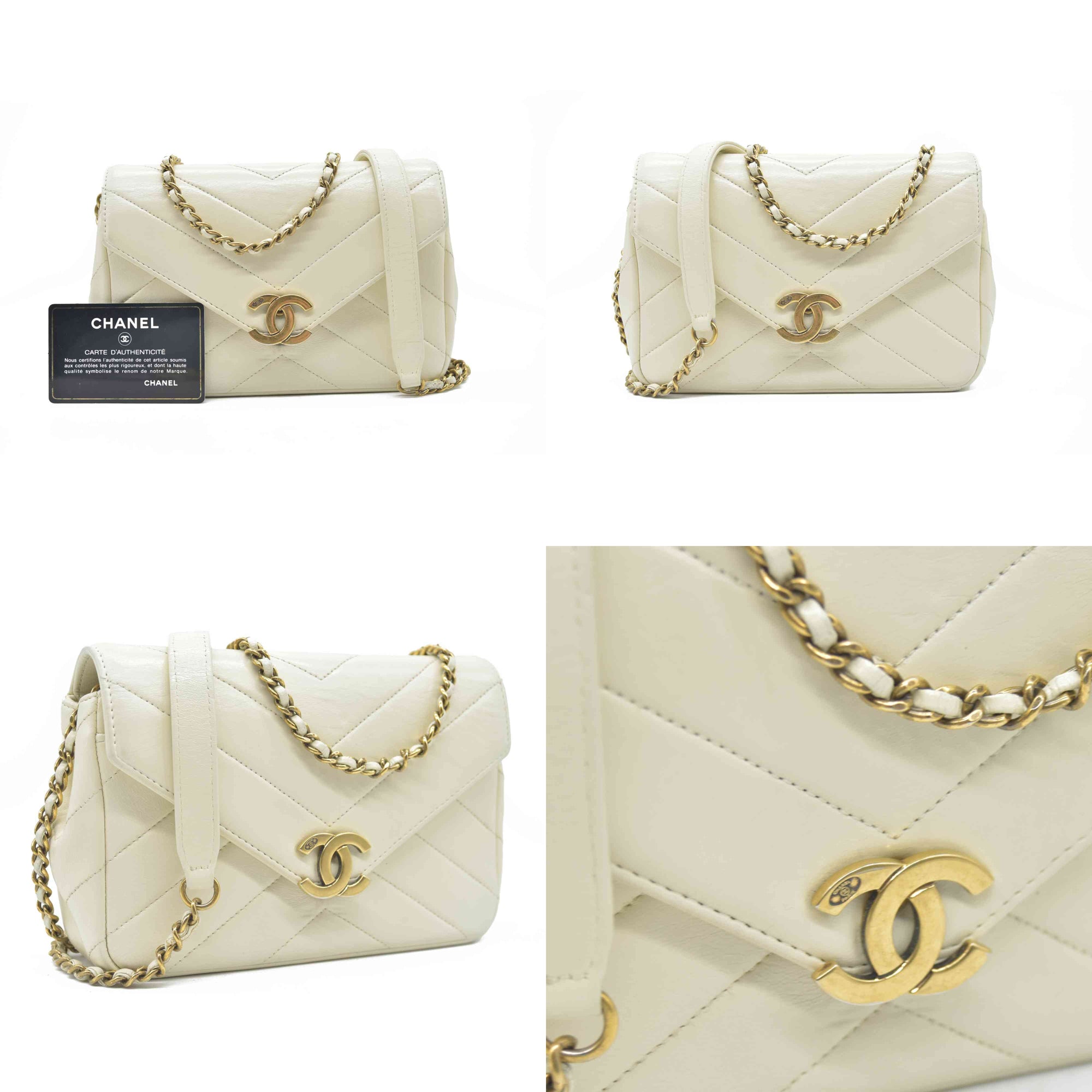 2016 $3400 Chanel Ivory Chevron Quilted Leather Paris-Seoul Coco Envelope Small Crossbody Bag