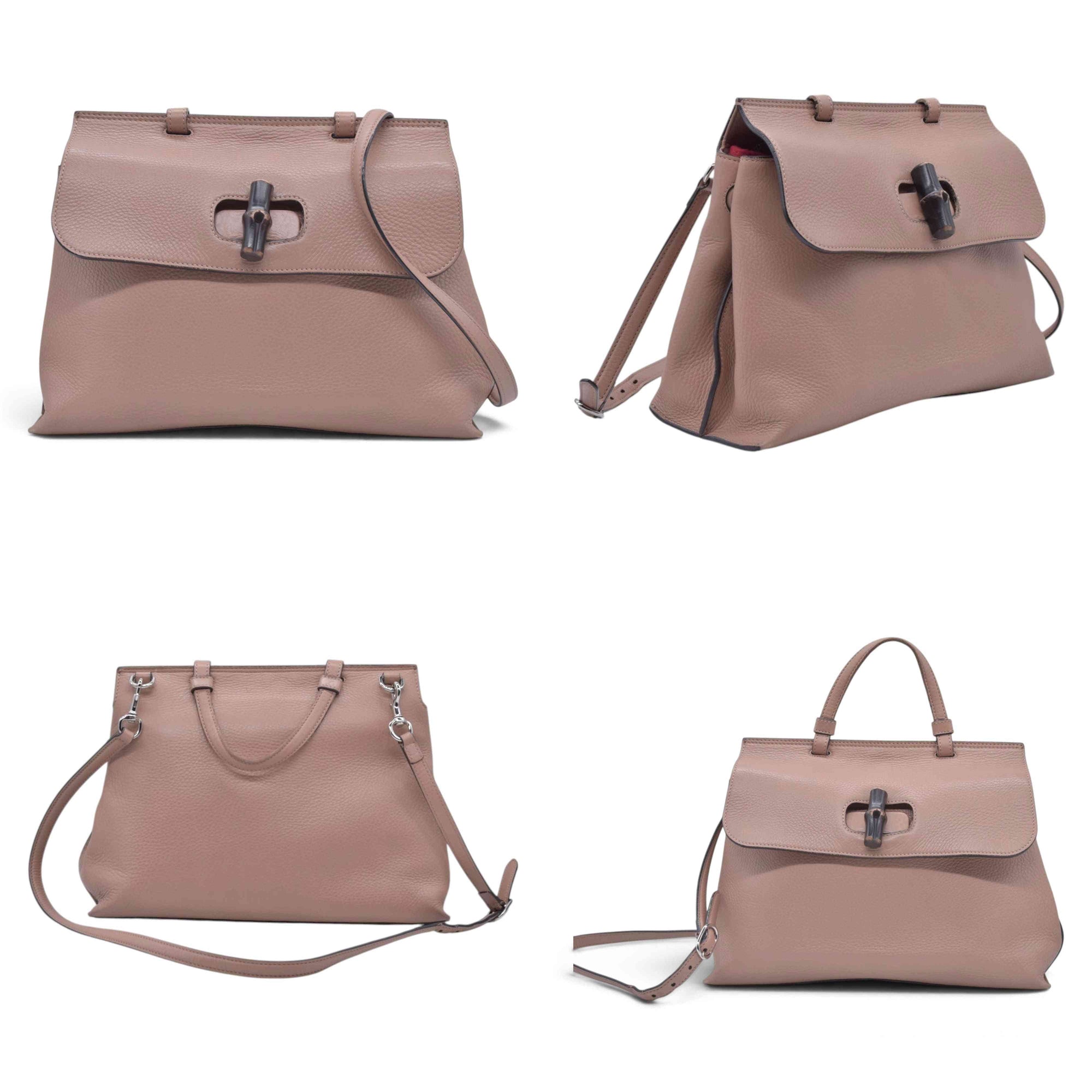 $1650 GUCCI Bamboo Daily Leather Top Handle Shoulder Bag Tan CONSIGNMENT 10021512