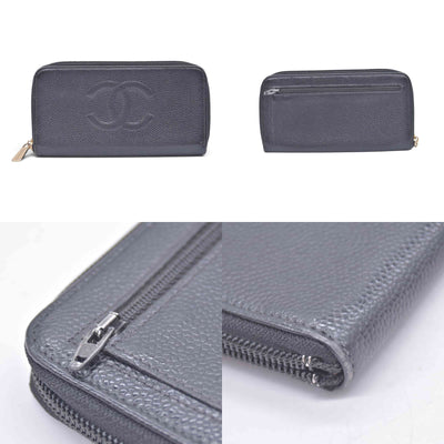 $750 CHANEL Black Caviar Timeless CC Zip Around Wallet CONSIGNMENT 10021437
