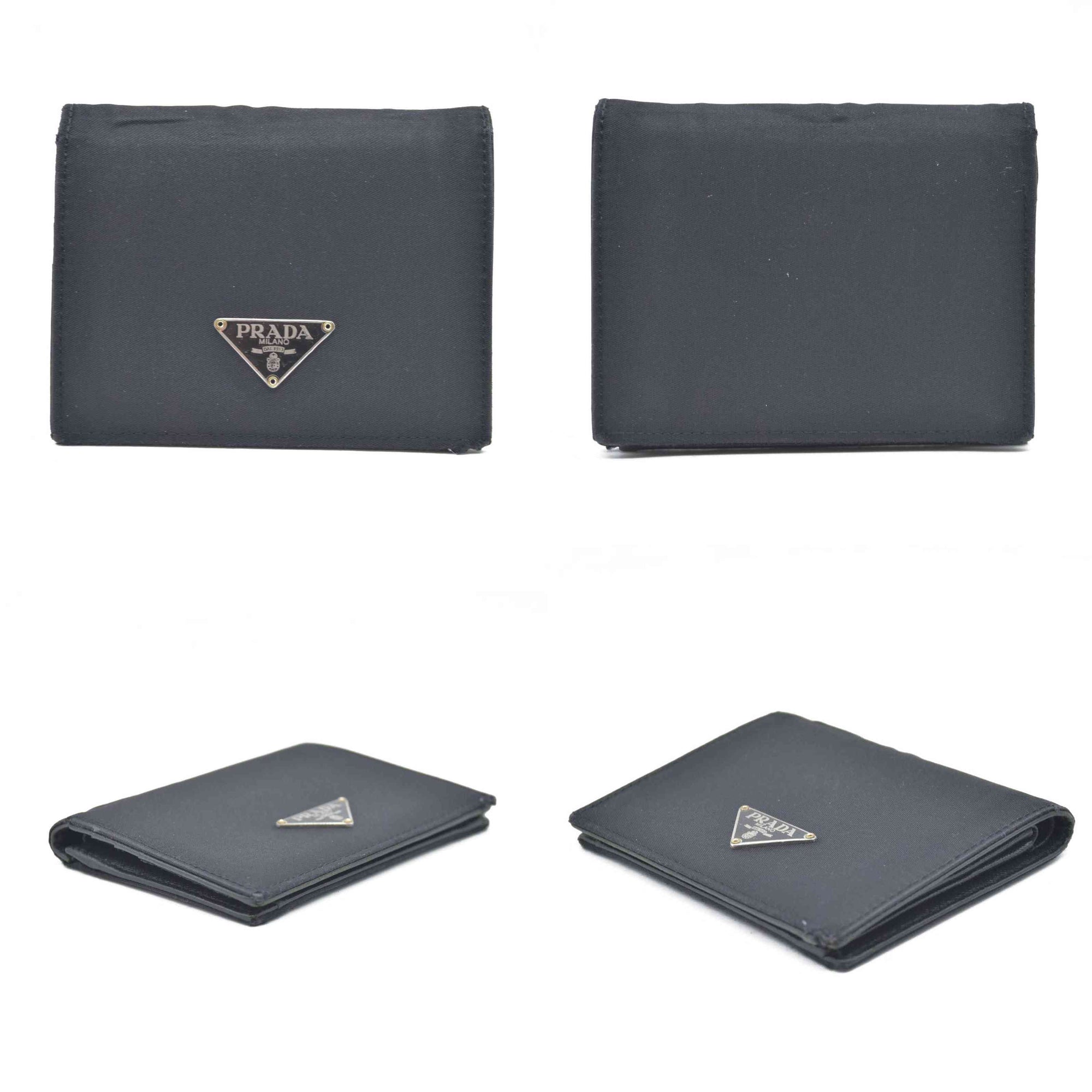 Prada  Tessuto Nylon Tri-Fold Compact Wallet Black
