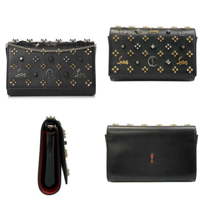 $1450 Christian Louboutin Grained Calfskin Spikes Loubinthesky Paloma Wallet On Chain Black Multimetal