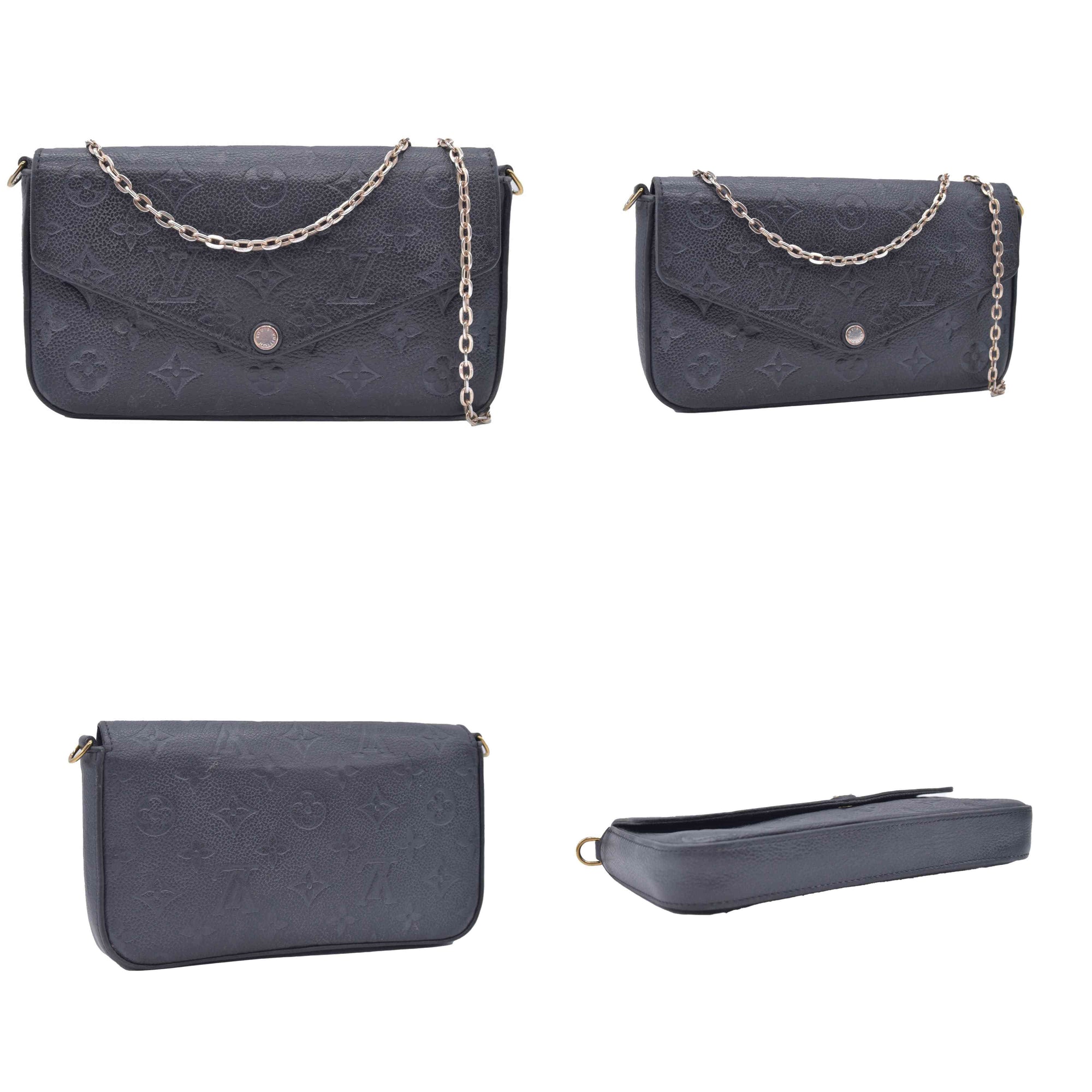 $1770 2019 Louis Vuitton Empreinte Pochette Felicie Chain Wallet Black SD1179