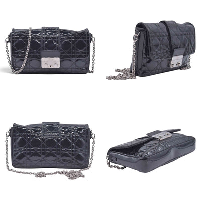 $2100 CHRISTIAN DIOR Cannage Patent Miss Dior Chain Shoulder Bag Black CONSIGNMENT 10021555