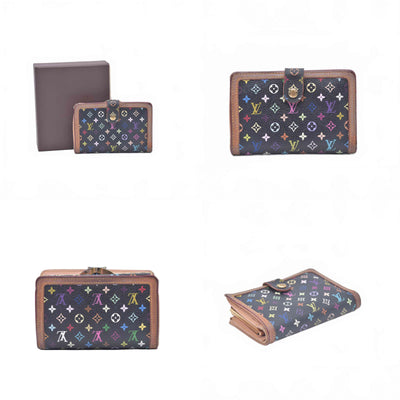 $790 2005 Louis Vuitton Monogram Multicolor French Purse Wallet Black TH0095