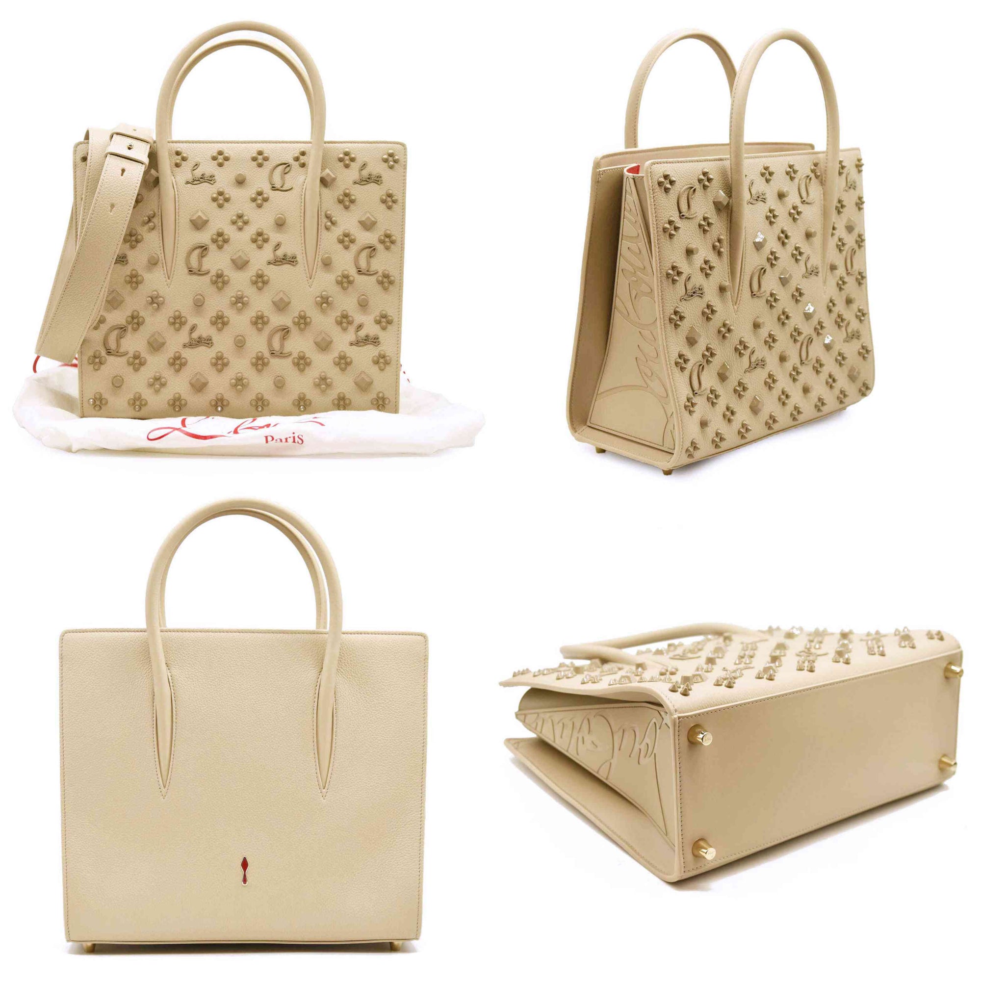 Christian Louboutin Women's Natural Medium Paloma Studded Leather Satchel