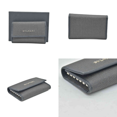 BVLGARI Weekend Gray PVC Black Leather 6 Pics Key Cases CONSIGNMENT