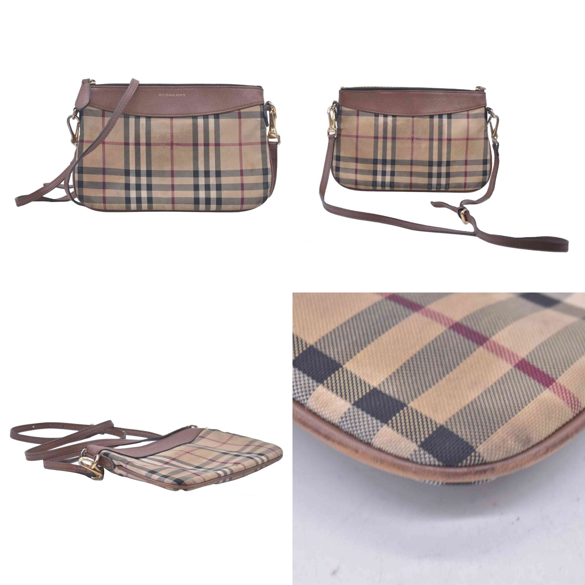 $695  WELL WORN Burberry Horseferry Check Peyton Crossbody Clutch Bag Black CONSIGNMENT