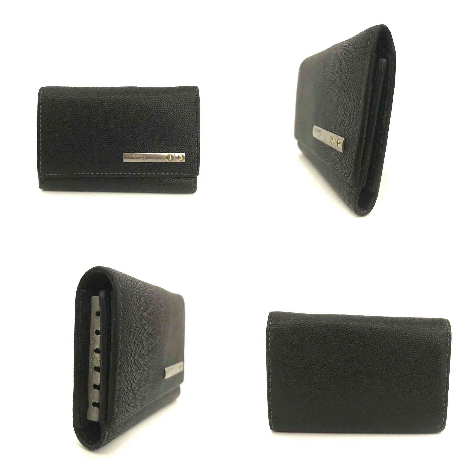 $420 Cartier Santos 6 Ring Key Case Black Leather