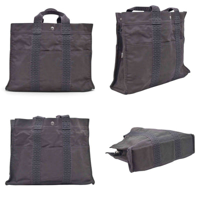 $850 HERMES Herline MM Grey Canvas Tote Bag CONSIGNMENT 10021622