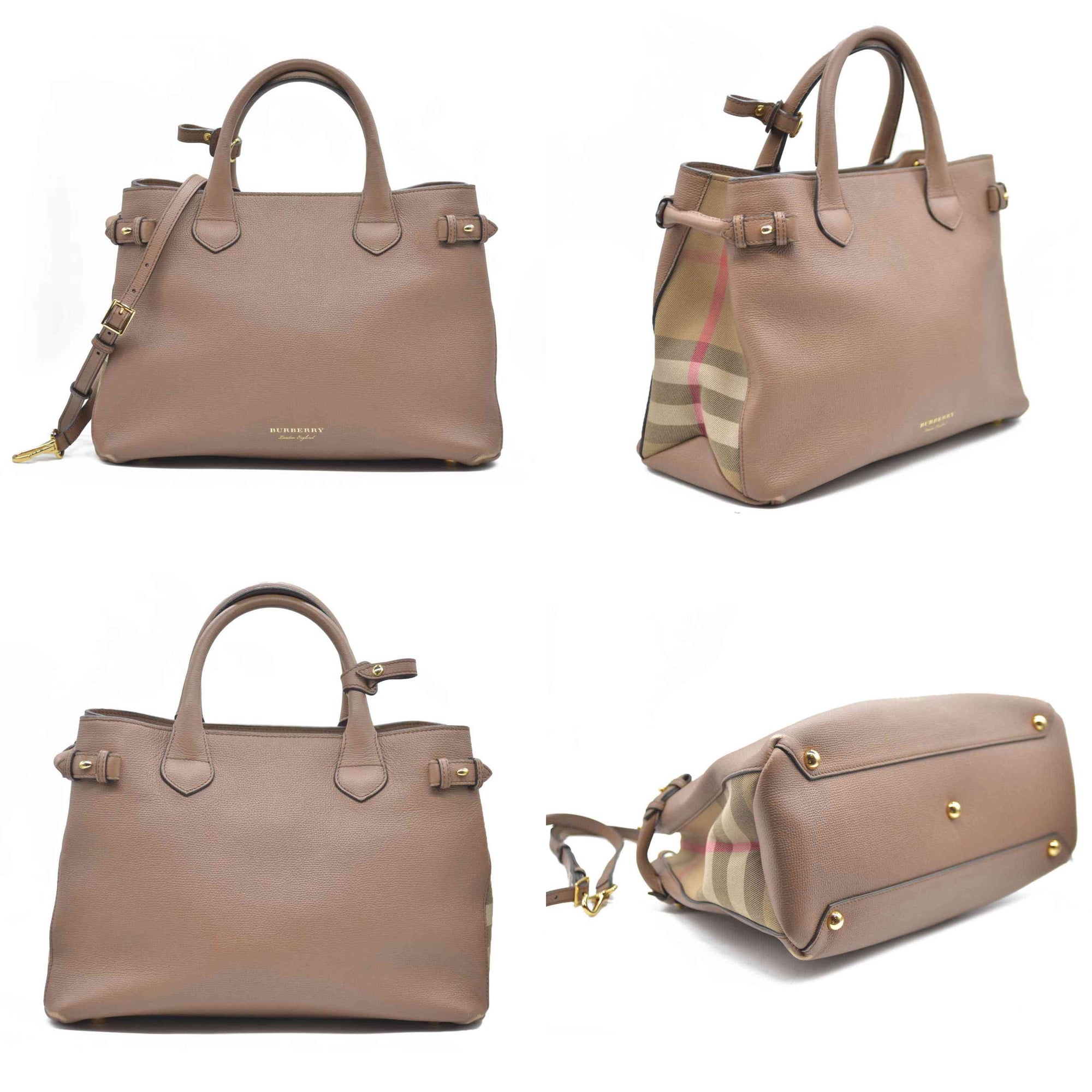 AUCTION $1795 BURBERRY Nova Check Canvas Leather Tote Bag w/Strap