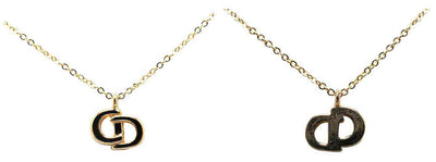 $350 Dior CD Logo Necklace Gold Black Plated