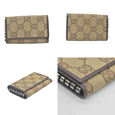 $330 GUCCI Monogram 6 Key Holder Case Dark Brown GG Wallet Canvas Signature Logo CONSIGNMENT