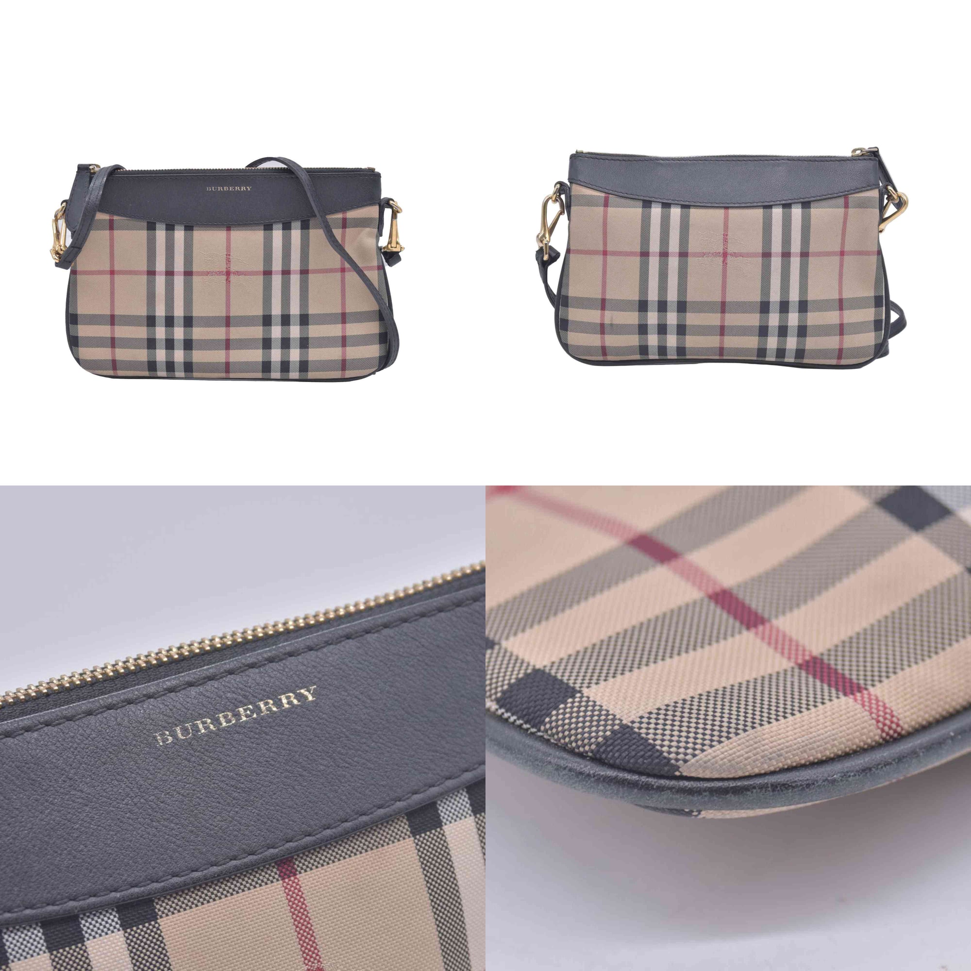 $695 Burberry Horseferry Check Peyton Crossbody Clutch Bag Black CONSIGNMENT Damaged