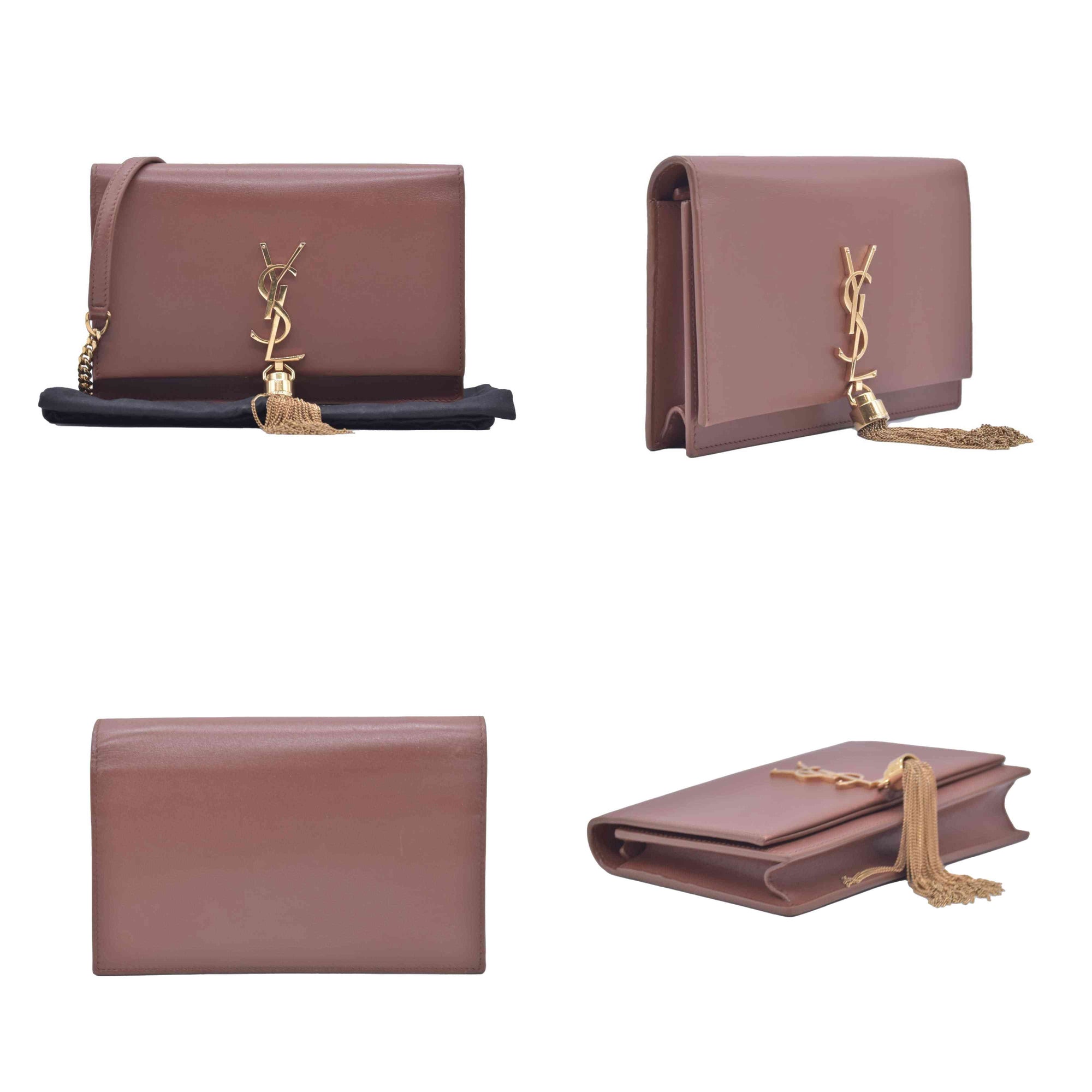 $2100 Saint Laurent  Small Monogram Kate Tassel Bag Brown