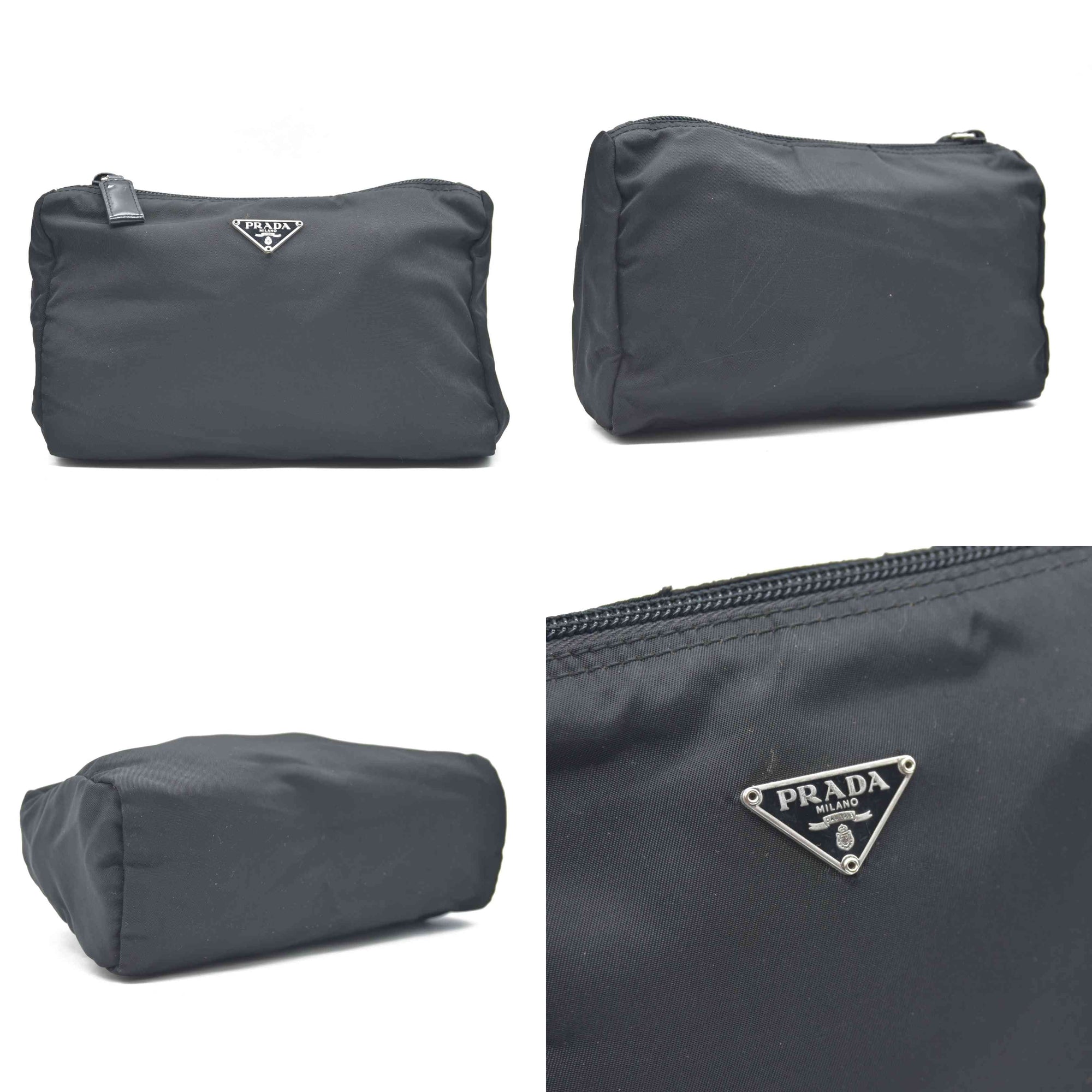$825 Prada Black Tessuto Nylon Medium Pouch Clutch Bag CONSIGNMENT