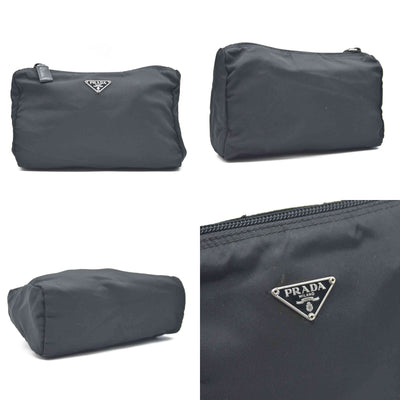 $825 Prada Black Tessuto Nylon Medium Pouch Clutch Bag CONSIGNMENT