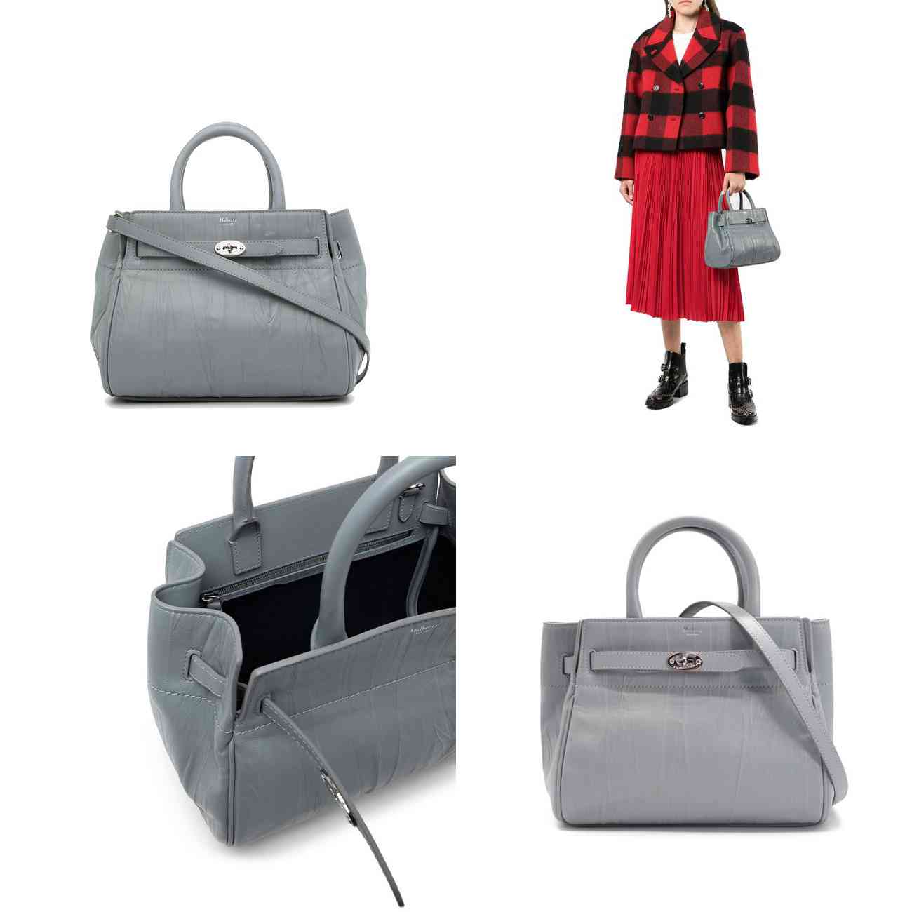 NEW Mulberry Small Belted Bayswater Crinkled Satchel Cloud Blue Leather Shoulder Bag