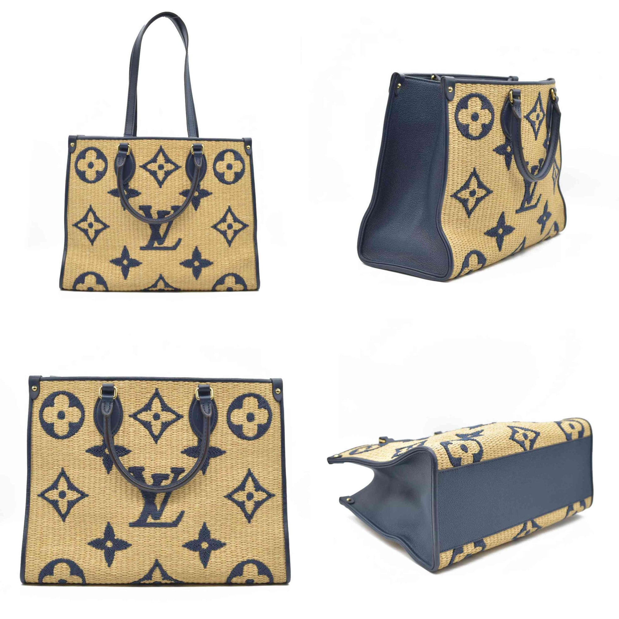 Louis Vuitton Raffia Calfskin Monogram Giant Onthego MM Blue