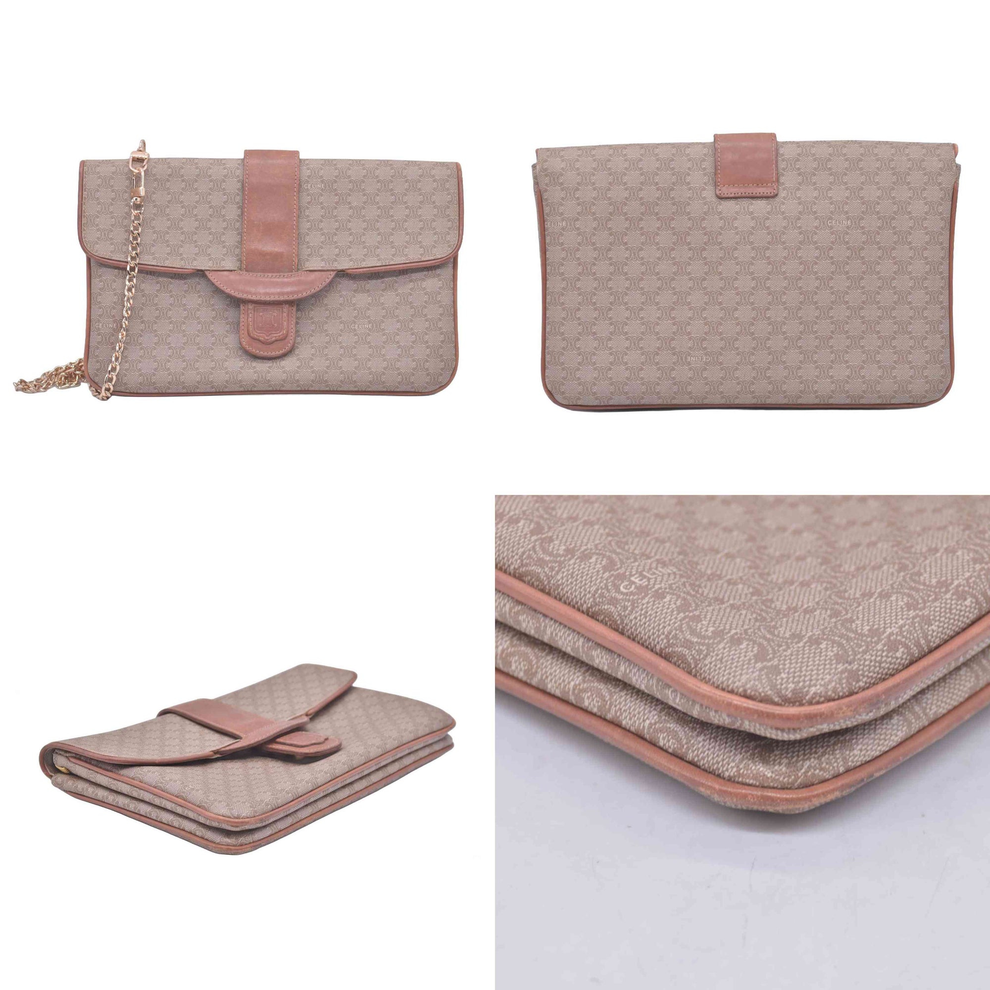 CELINE C Macadam Canvas Flap Shoulder Bag Chain Strap Tan CONSIGNMENT 10021189
