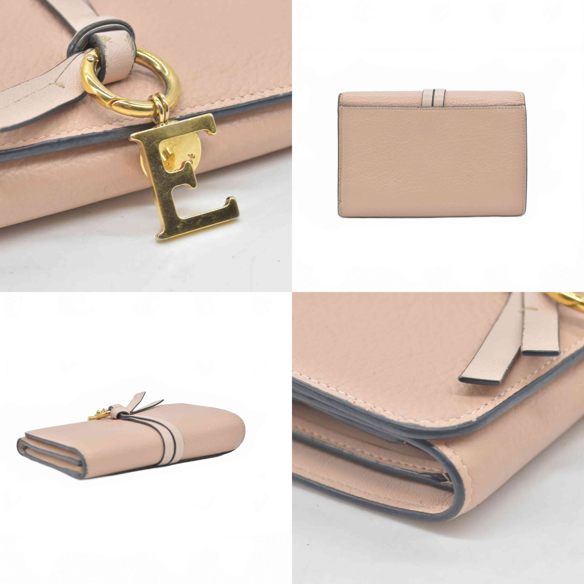 $480 Chloe Alphabet Compact Trifold Leather Wallet E