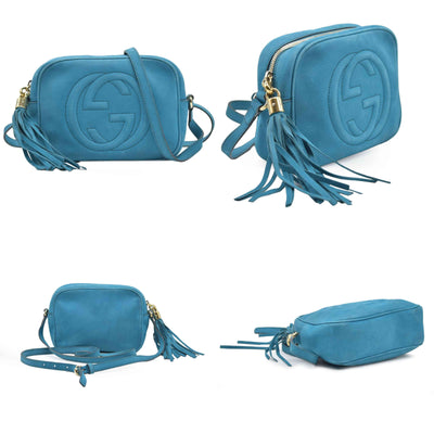 $1490 Gucci  Interlocking G Soho Disco Small Suede Blue