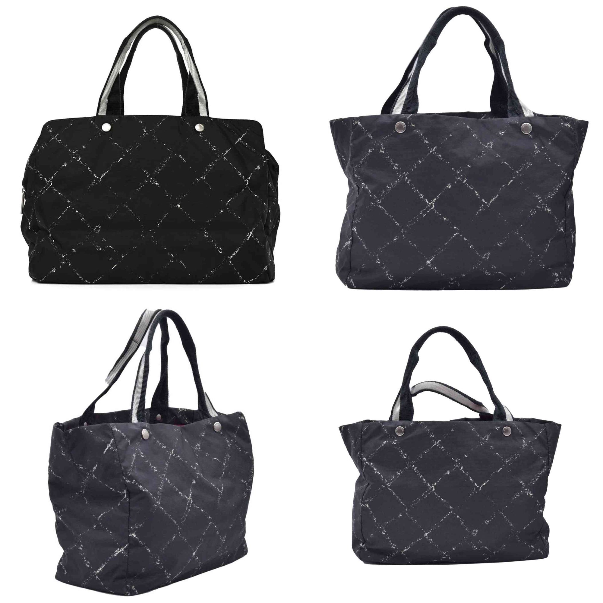 $1250 CHANEL Travel Line Nylon Grid Tote Bag Black CONSIGNMENT 10021347