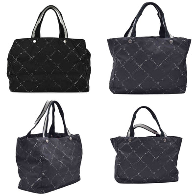 $1250 CHANEL Travel Line Nylon Grid Tote Bag Black CONSIGNMENT 10021347