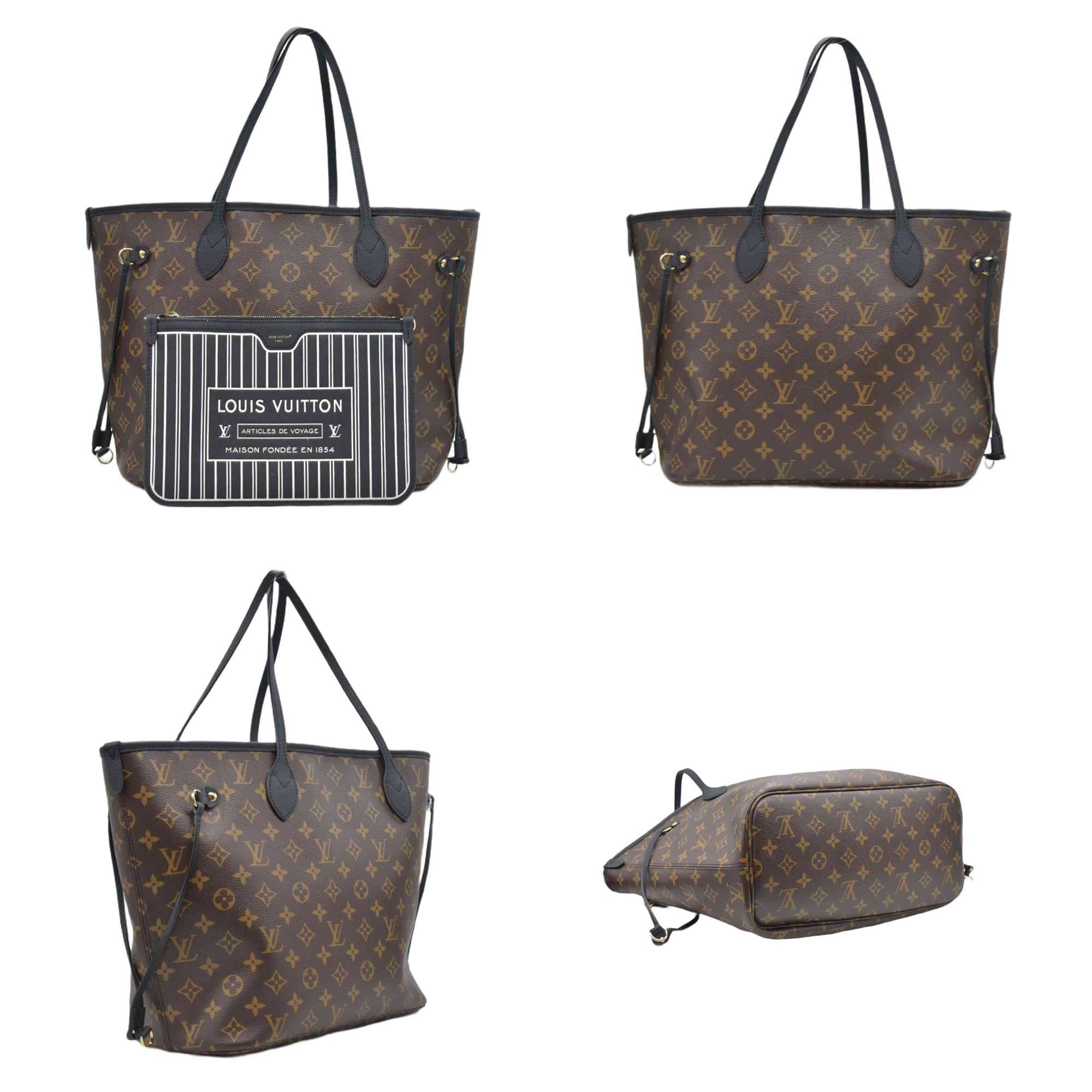 $3200 Louis Vuitton Monogram Calfskin Neo Neverfull Inside Out MM Black RFID