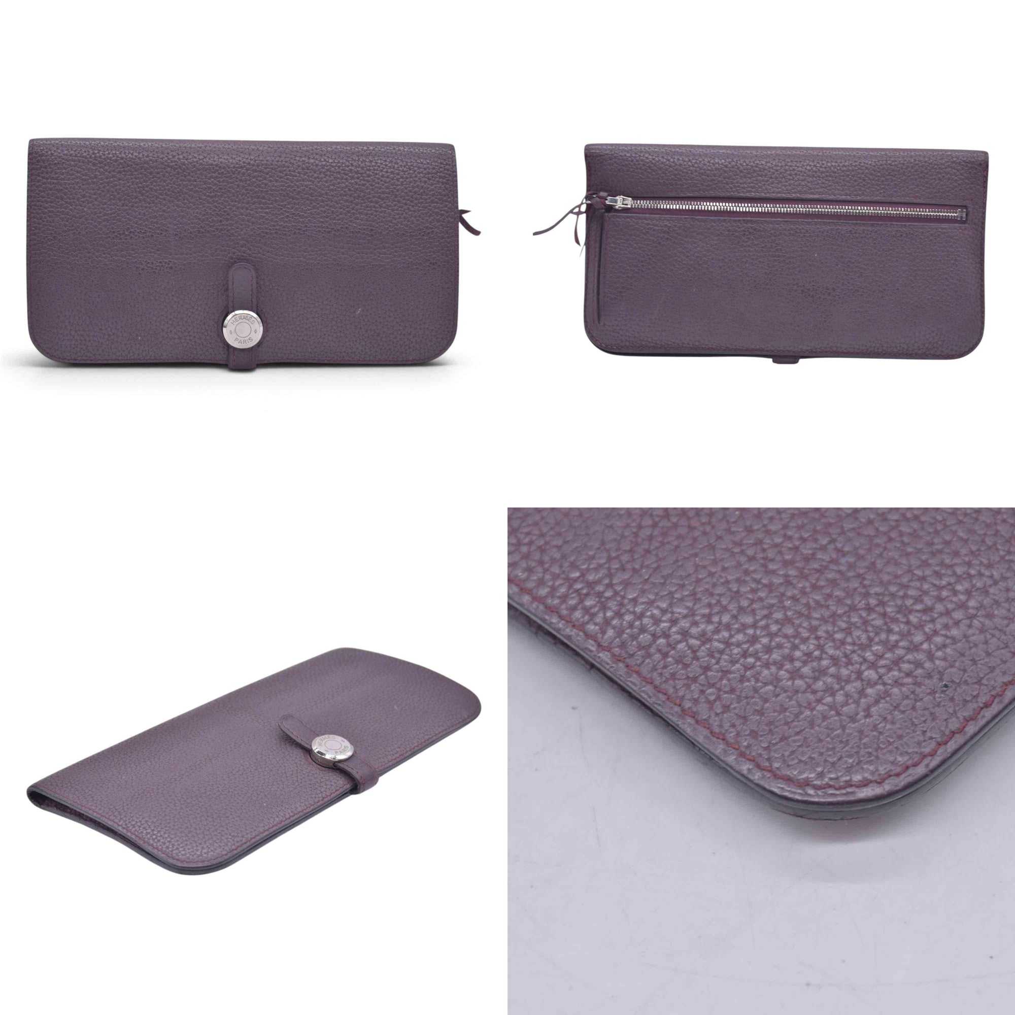 $2150 HERMÈS Veau Togo Dogon Recto Verso Wallet Raisin Plum CONSIGNMENT 10021565