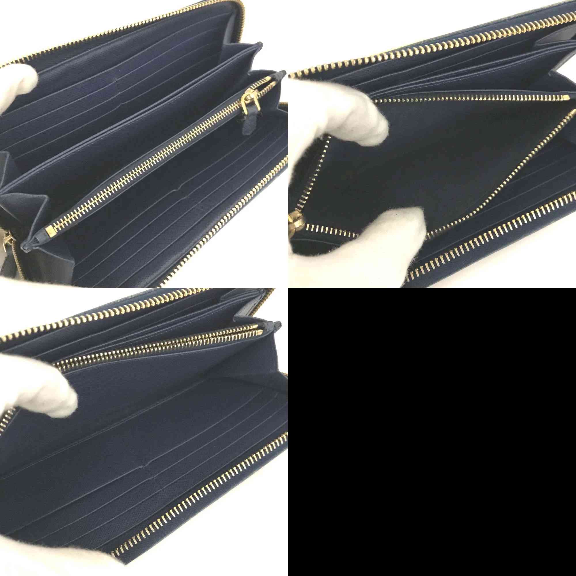 $1070 PRADA Logo Plate Saffiano Leather Zip Around Long Wallet Blue 10021016