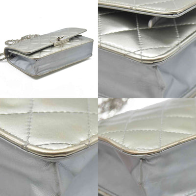$3000 Chanel  Patent Quilted Golden Class Wallet on Chain WOC Silver
