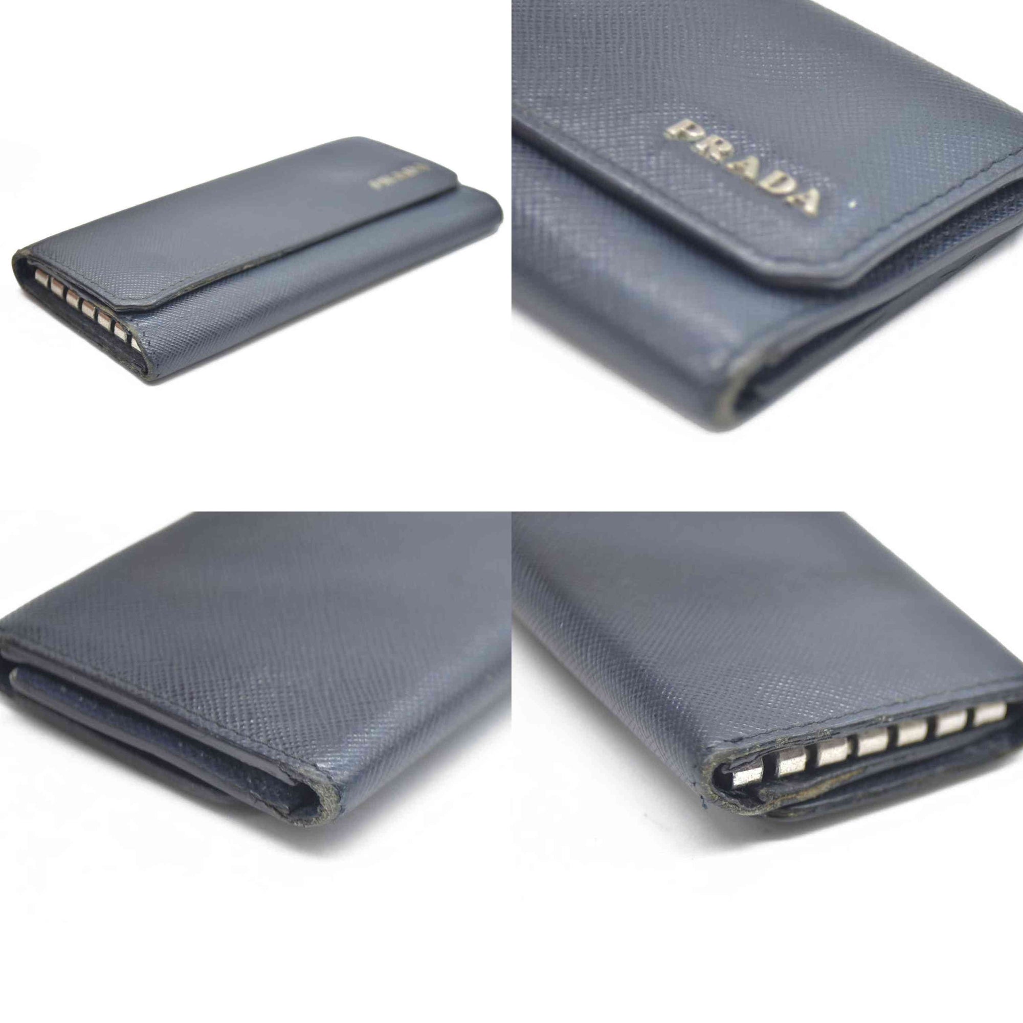PRADA Logo Saffiano Leather 6 Ring Key Case Navy blue AUCTION $595
