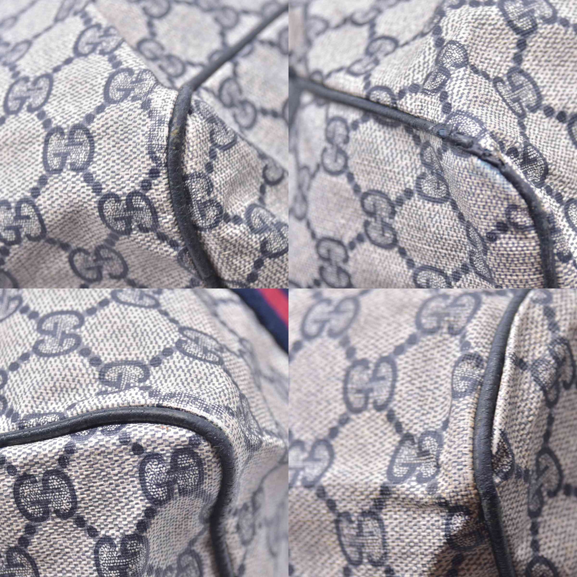 $1150 GUCCI Vintage Navy GG Supreme Web Boston Duffle Bag Blue Grey CONSIGNMENT 10021219