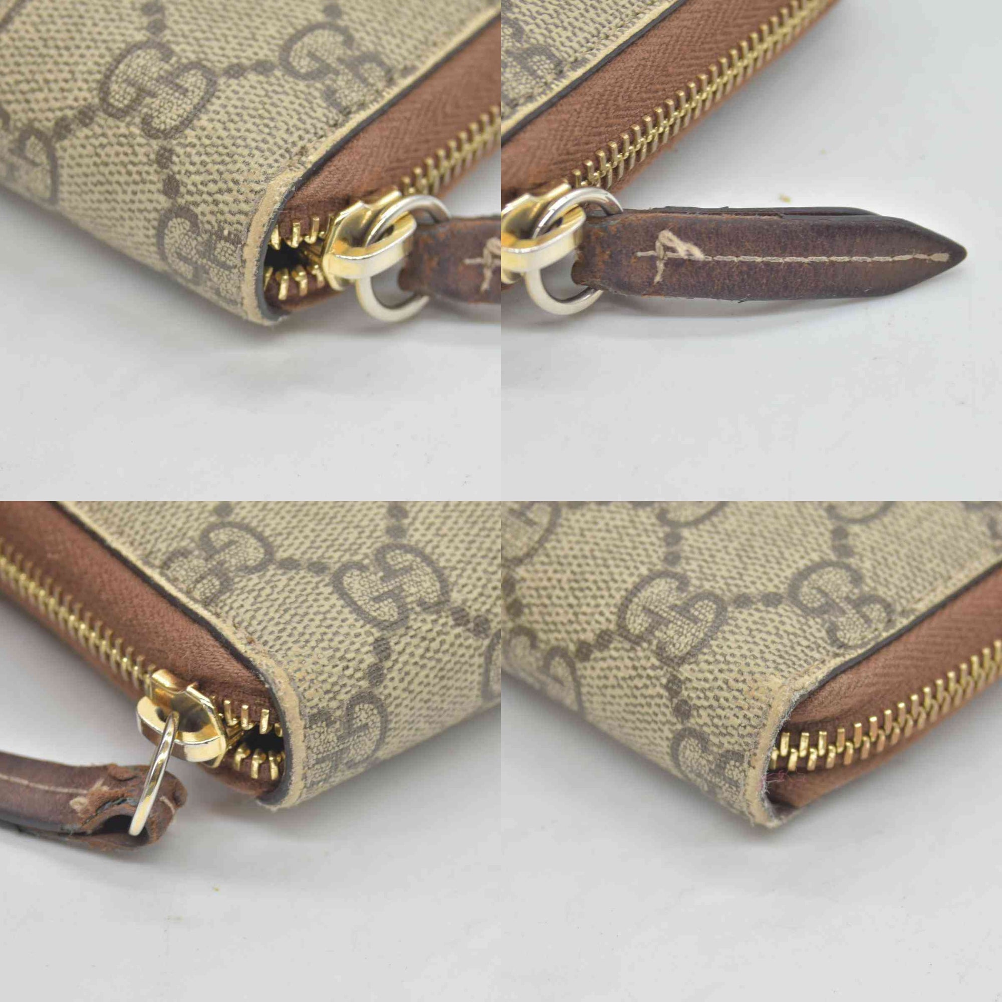 Gucci GG Supreme Monogram Cuoio Toscano Zip Around Wallet Beige Ebony Cuir CONSINGMENT