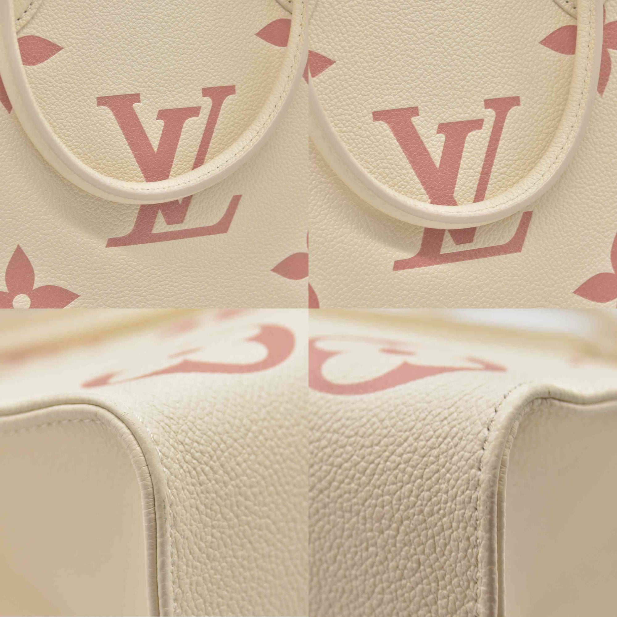 $3500 Louis Vuitton Rose Trianon/Creme Monogram Giant Empreinte Leather Onthego MM Bag