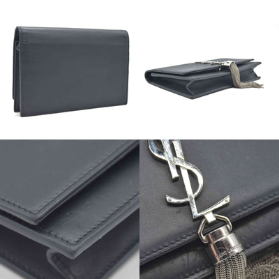 $2100 Saint Laurent Smooth Calfskin Classic Monogram Kate Tassel Chain Wallet Black