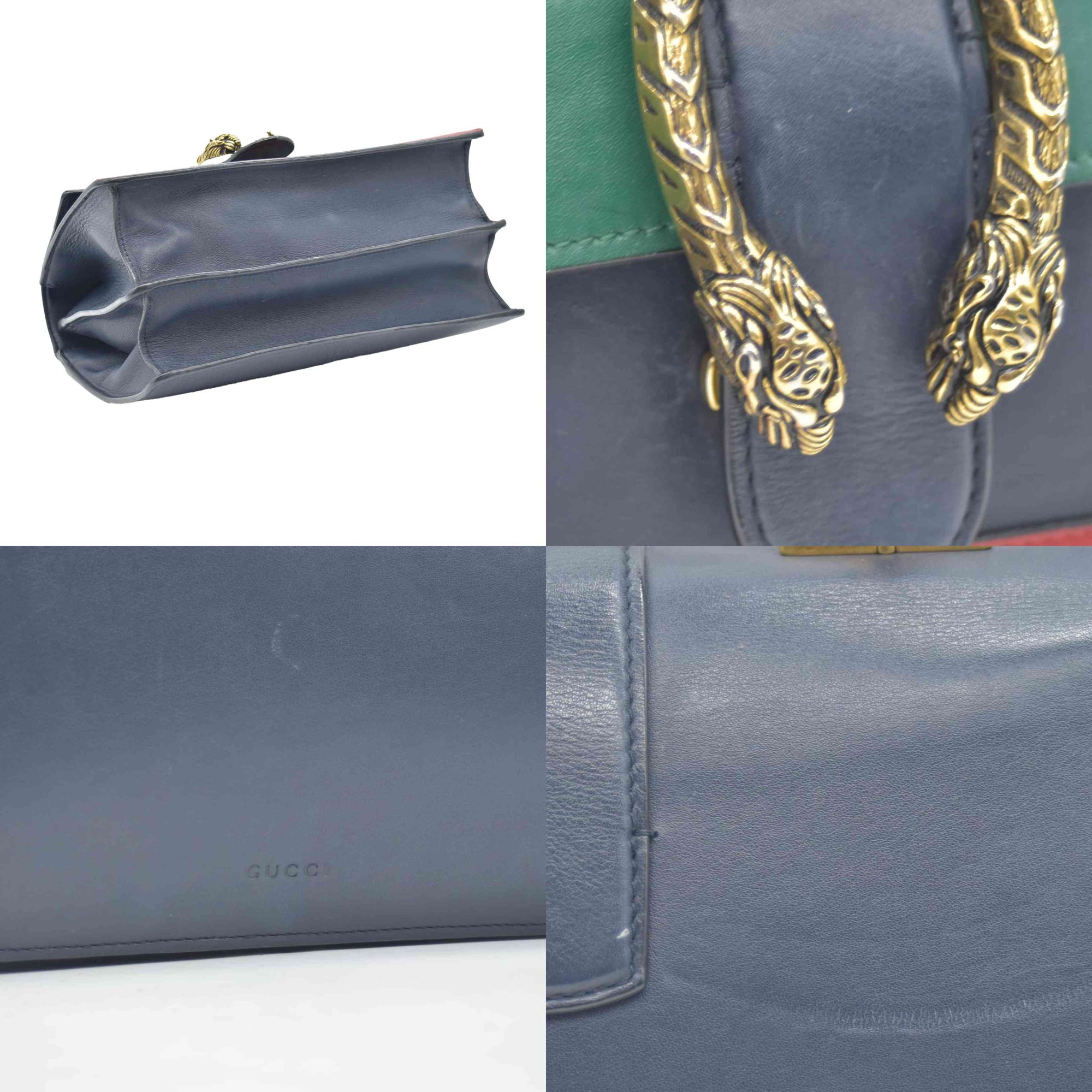 $3500 CONSIGNMENT GUCCI Moon Calfskin Web Medium Dionysus Bamboo Top Handle Bag Blue Emerald Hibiscus Red